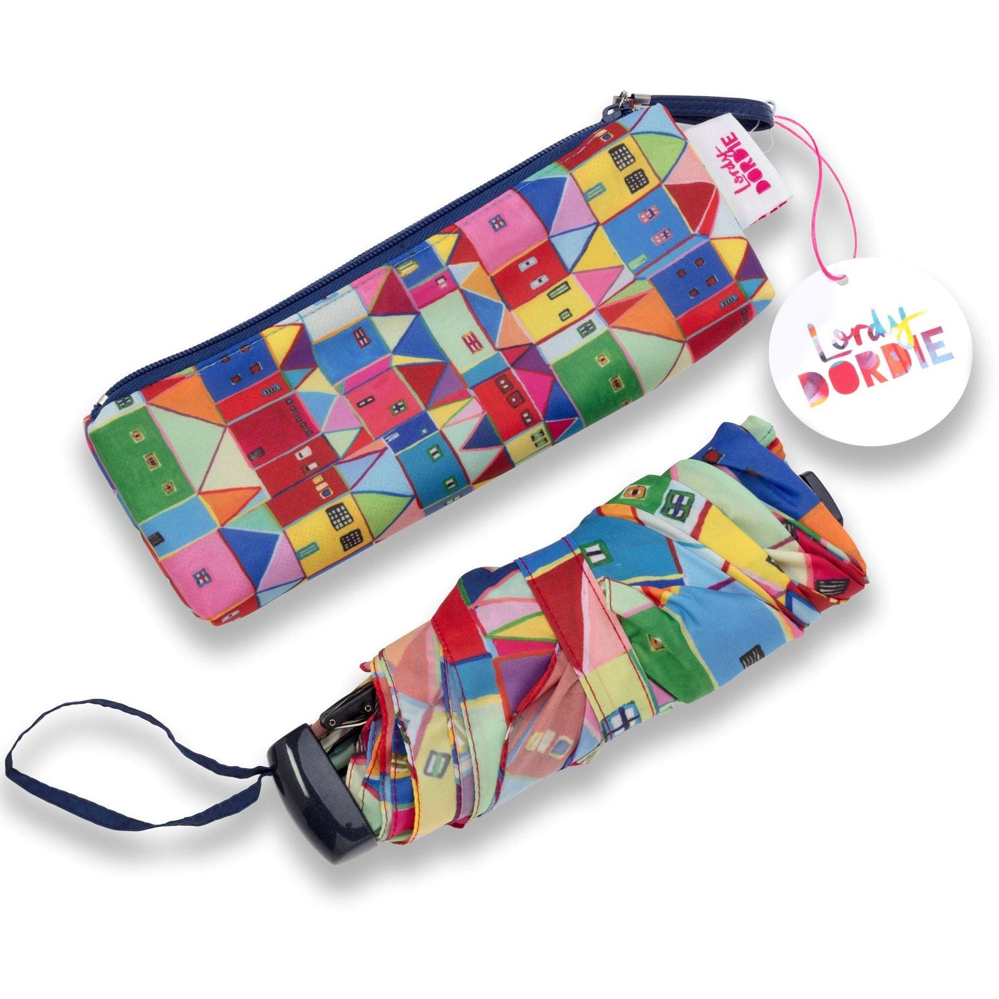 Load image into Gallery viewer, Little Village - Compact Art Umbrella - Lordy Dordie Art
