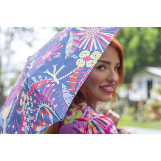 Load image into Gallery viewer, WILDFLOWERS in Navy - Compact Art Umbrella - Lordy Dordie Art
