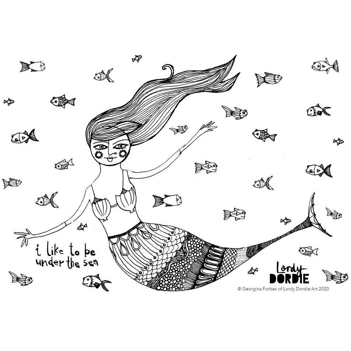 Load image into Gallery viewer, Let&amp;#39;s be Mermaids - FREE A4 Colouring In Sheet PDF - Lordy Dordie Art
