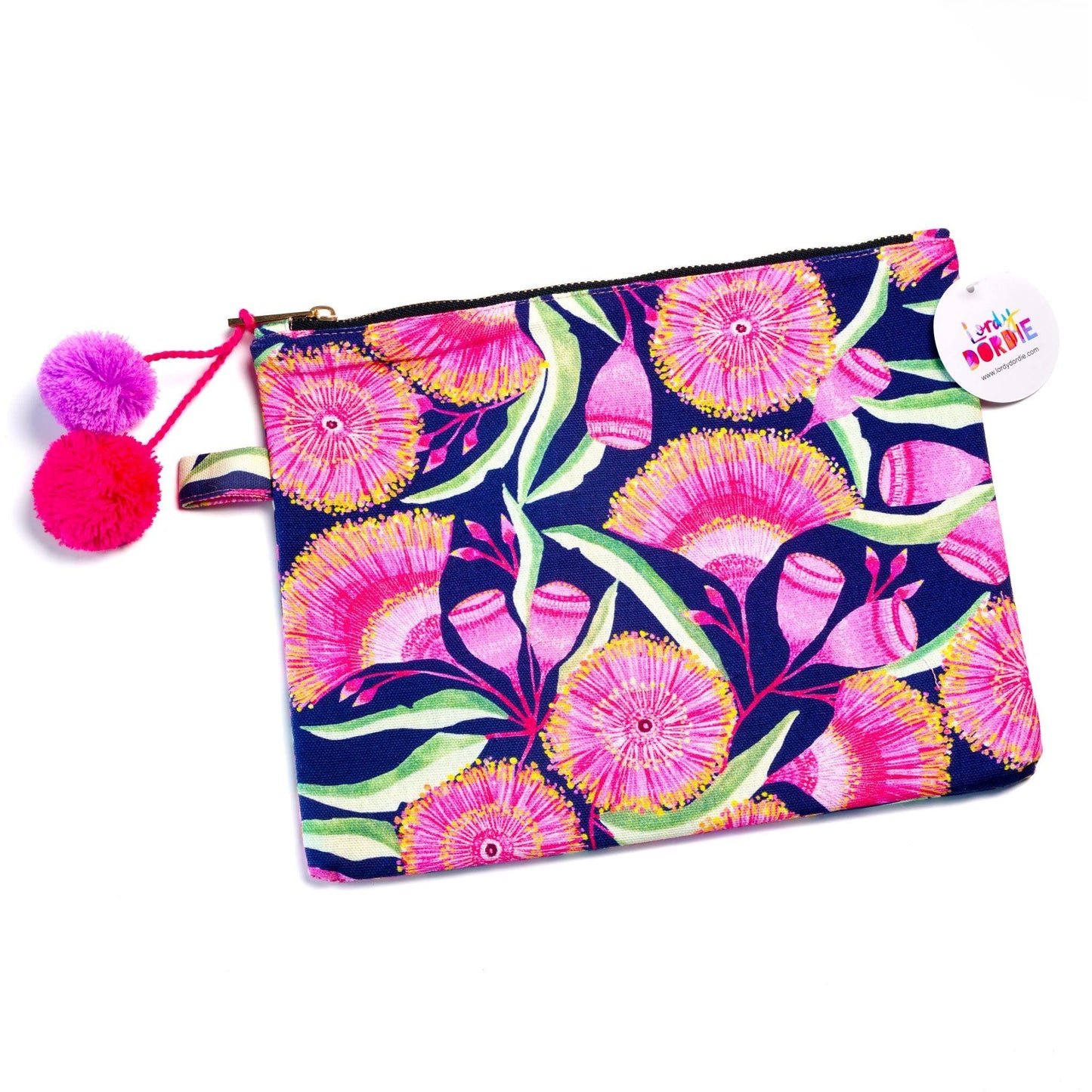 Load image into Gallery viewer, Art Clutch Bag - Gum Blossoms Navy - Lordy Dordie Art
