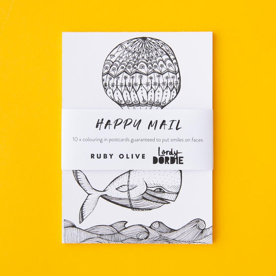 RUBY OLIVE x Lordy Dordie HAPPY MAIL - Set of 10 Colouring-In Postcards - Lordy Dordie Art