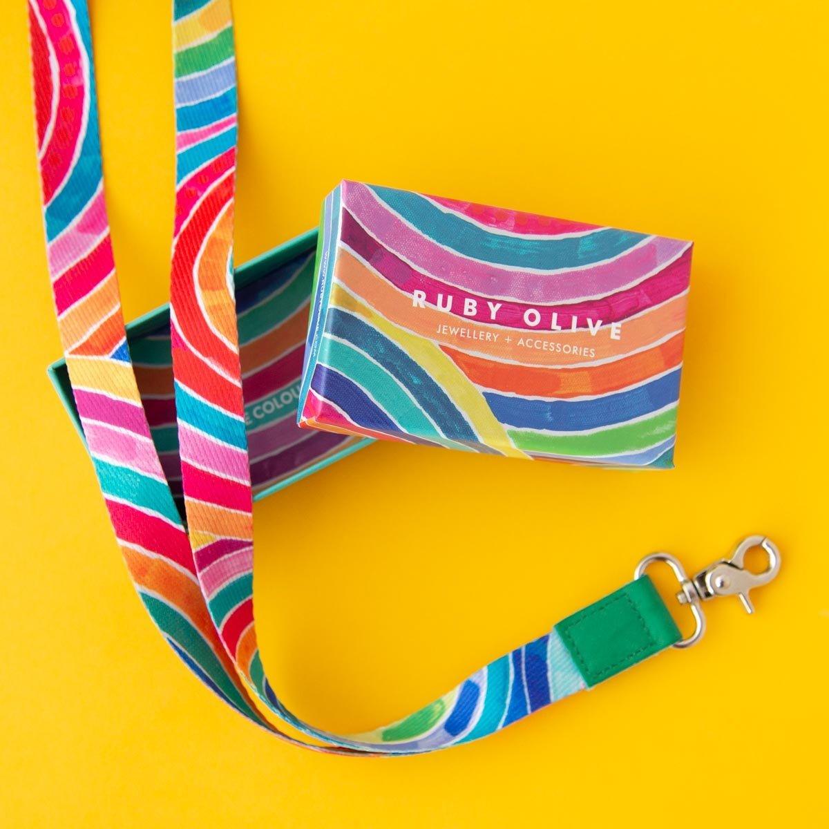 RUBY OLIVE x Lordy Dordie Rainbow Lanyard - GREEN (With Safety Clasp) - Lordy Dordie Art