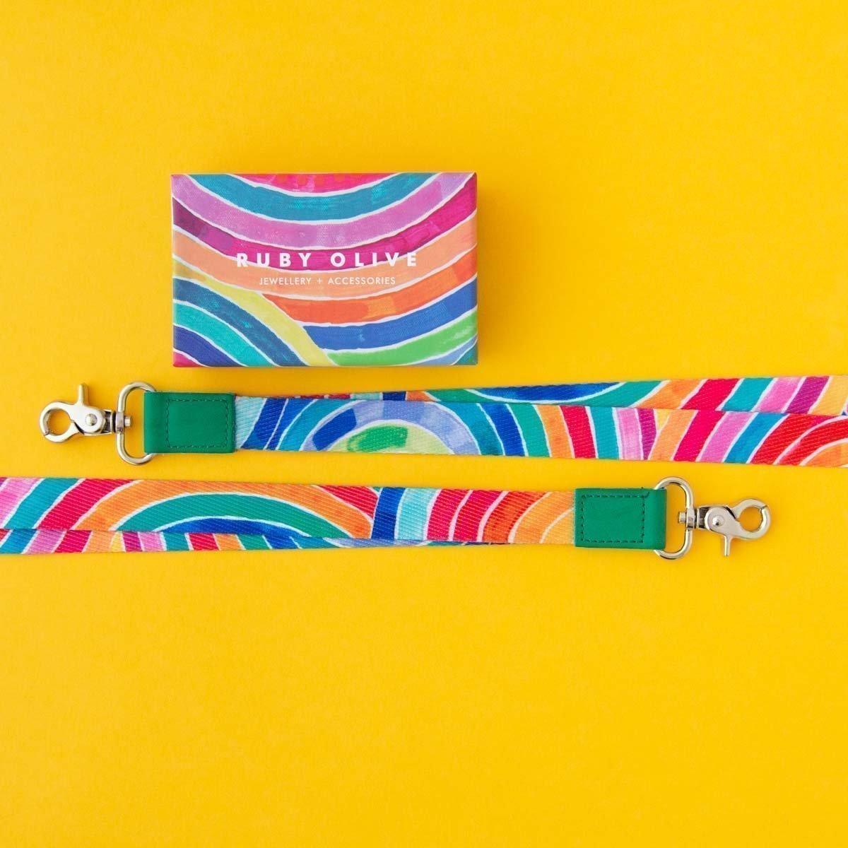 RUBY OLIVE x Lordy Dordie Rainbow Lanyard - GREEN (With Safety Clasp) - Lordy Dordie Art