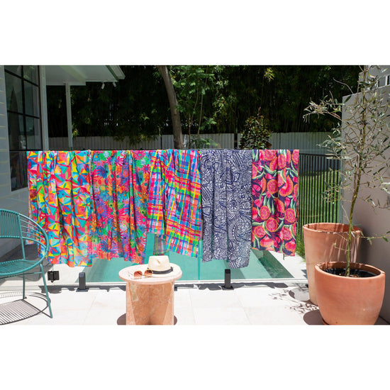 Load image into Gallery viewer, Rainbow Daisies - BEACH WRAP / SCARF - Lordy Dordie Art
