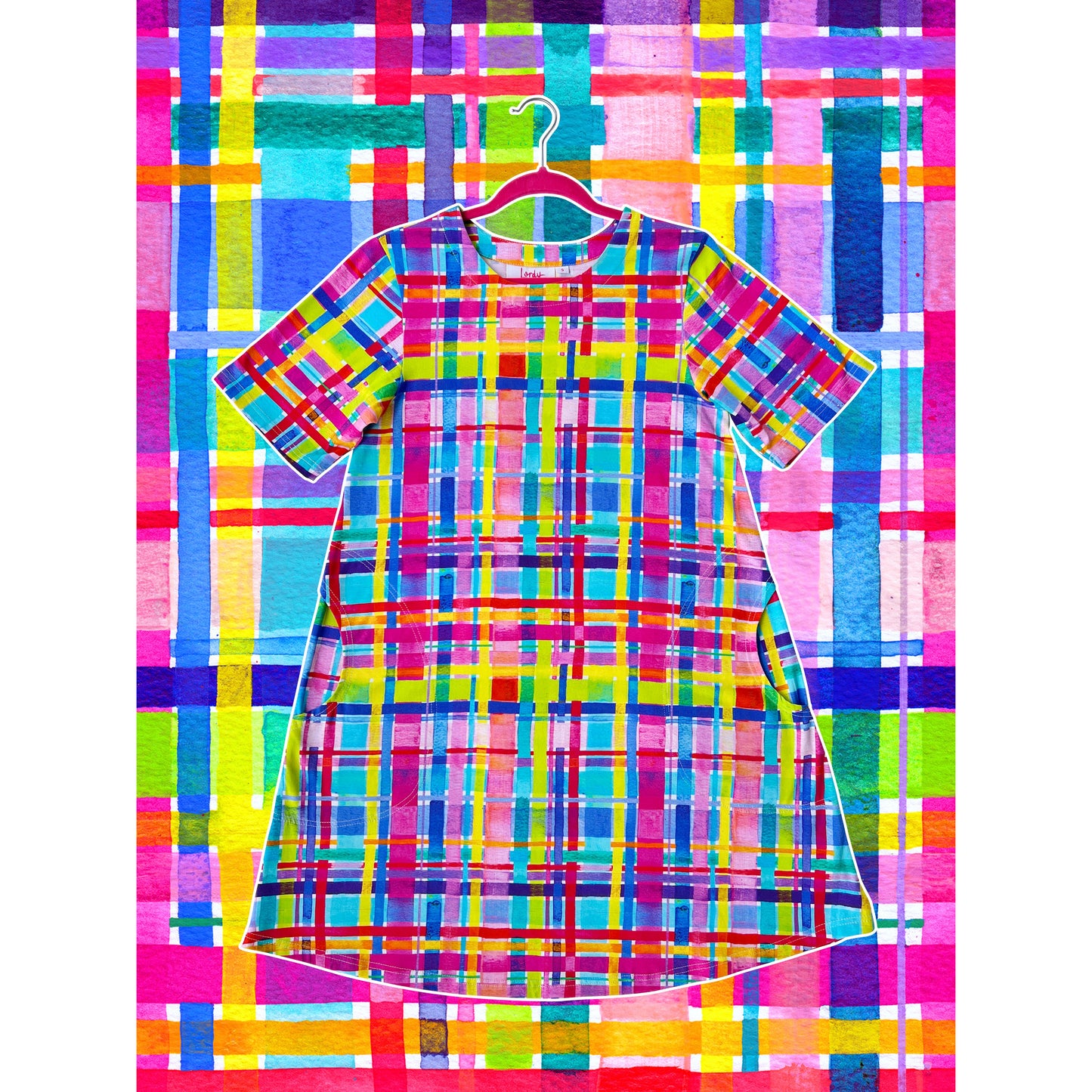 Rainbow Gingham - MAY SWING DRESS - Lordy Dordie Art