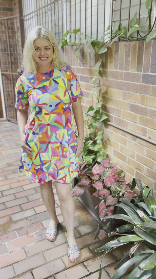 Load and play video in Gallery viewer, Rainbow Daisies - MAY SWING DRESS
